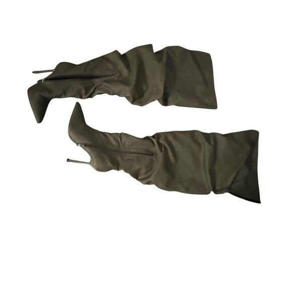 PrettyLittleThing KHAKI WIDE FIT POINT TOE TEXTURED RUCHED OVER THE KNEE SIZE 8 - Picture 8 of 11